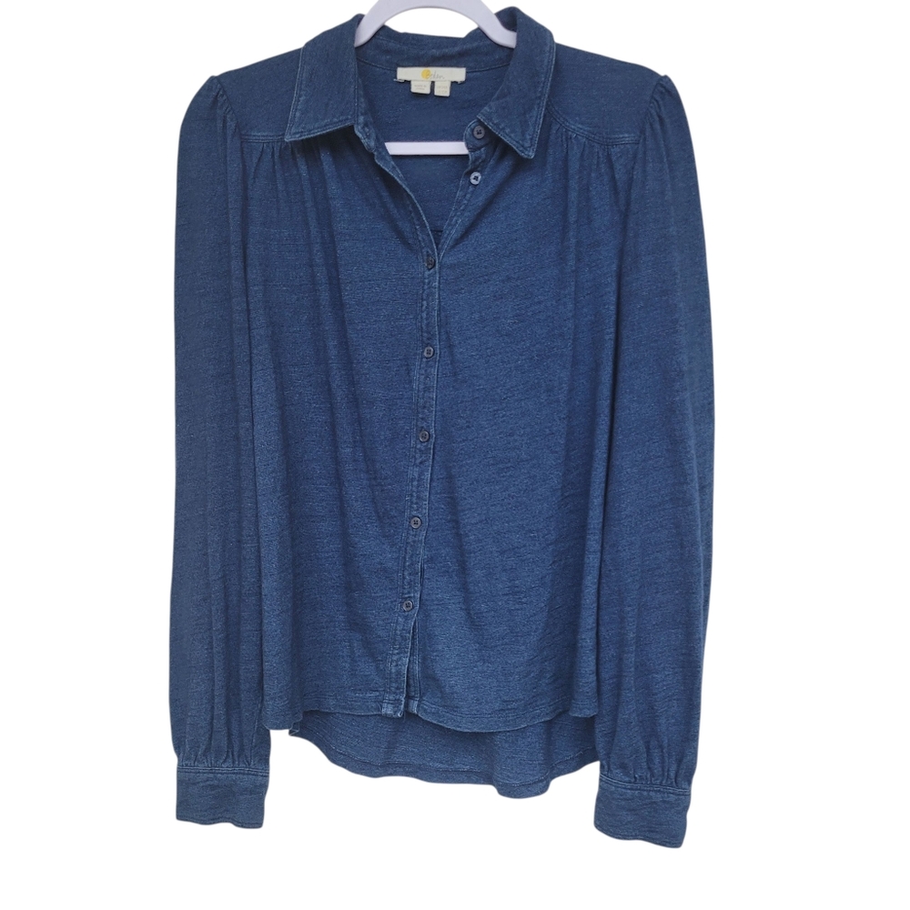 Boden Navy Blue Button Up Top Long Sleeve Size 10 Chambray